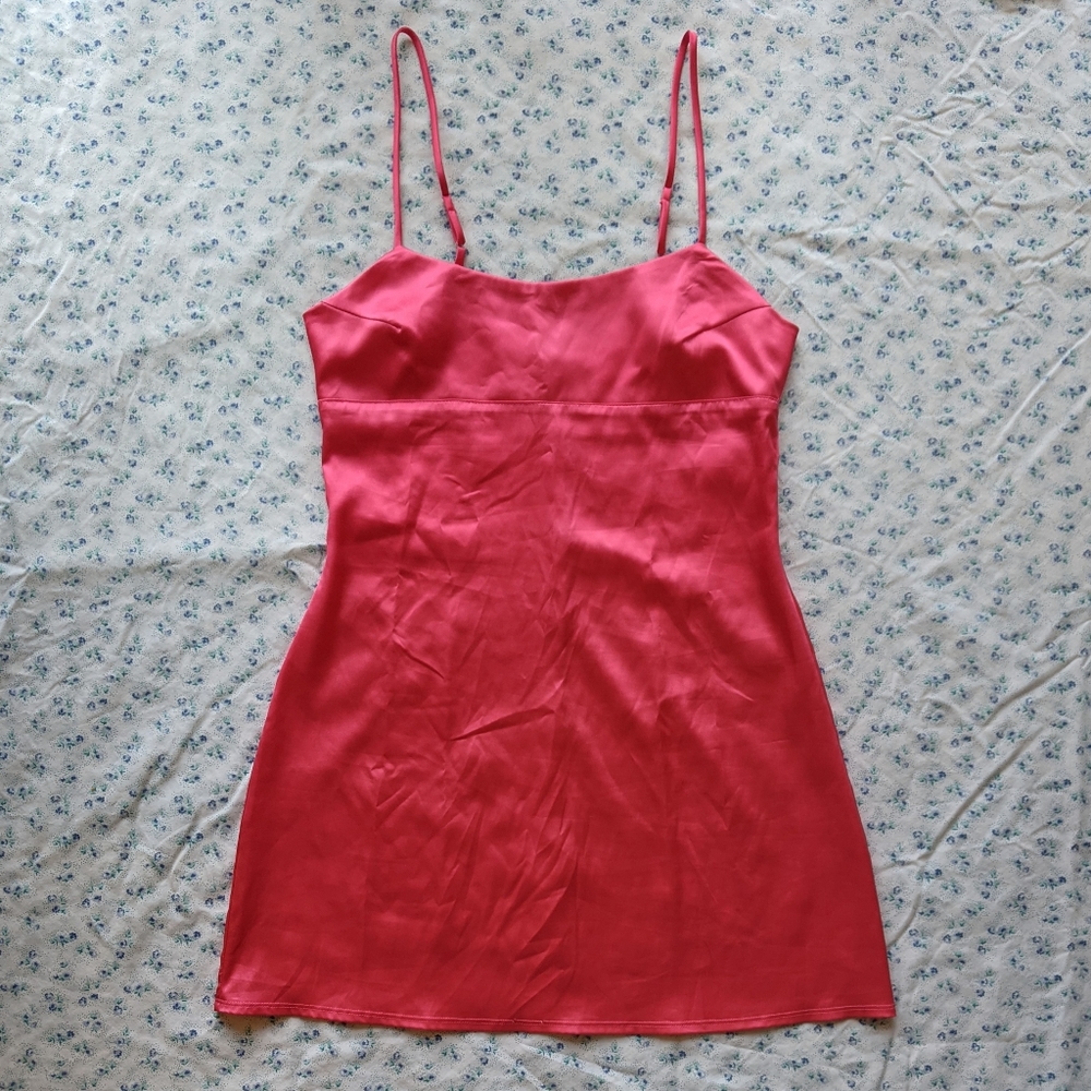 Josie by Natori coral pink satin slip babydoll dress S